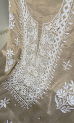 Load image into Gallery viewer, Women's Lakhnavi Handcrafted Tissue Chanderi Unstitched Chikankari Kurta And Dupatta Set - HONC0339370