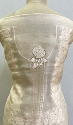 Load image into Gallery viewer, Rose Women's Lakhnavi Handcrafted Pure Organza Chikankari Unstitched Kurta And Dupatta Set- HONC0168387