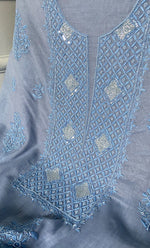 Load image into Gallery viewer, Women's Lakhnavi Handcrafted Mul Chanderi Unstitched Chikankari Full Suit Material - HONC0328131