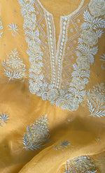 Load image into Gallery viewer, Women's Lakhnavi Handcrafted Pure Organza Chikankari Unstitched Kurta And Dupatta Set- HONC0318668