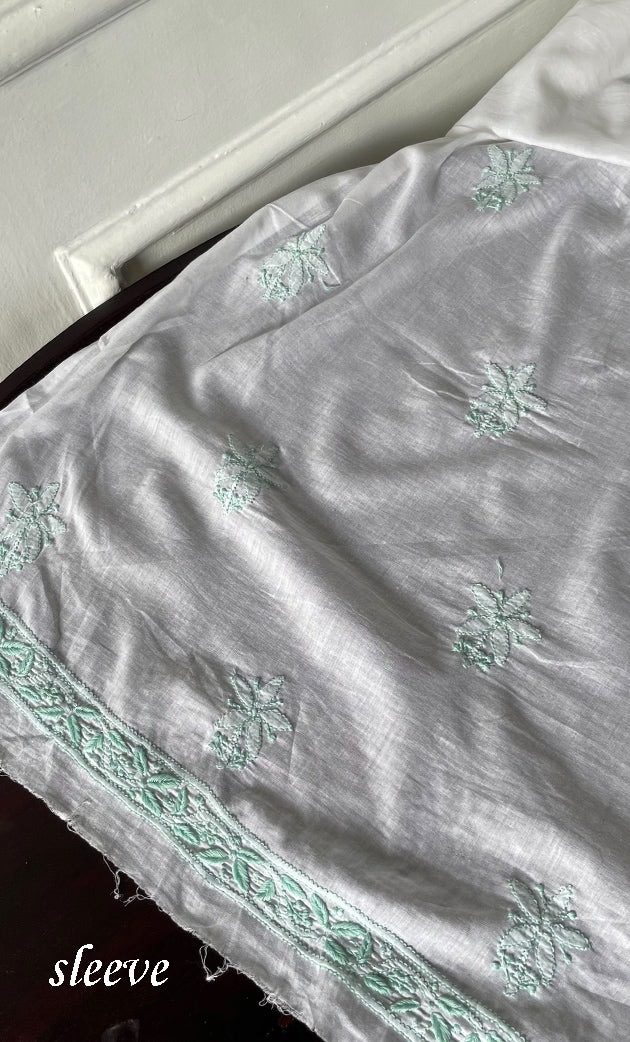 Women's Lakhnavi Handcrafted Cotton Chikankari Unstitched Kurti Fabric - HON0318050