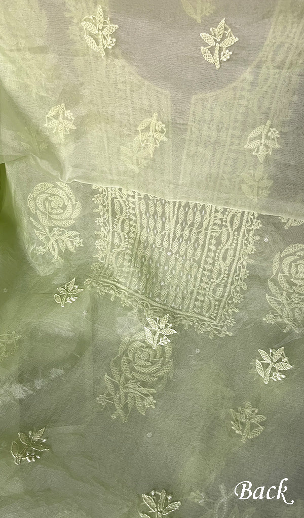 Women's Lakhnavi Handcrafted Organza Chikankari Unstitched Full Suit Material - HONC0271206
