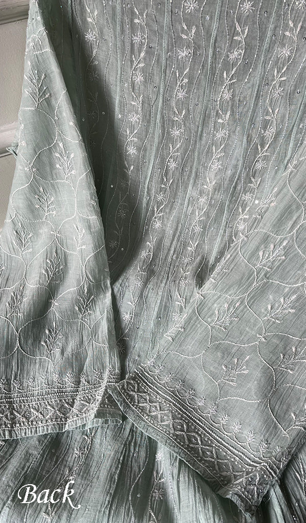 Laiba Women's Lakhnavi Handcrafted Mul Chanderi Semi - Stitched Anarkali And Dupatta Set - HONC0288583