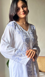 将图像加载到图库查看器中, Women's Lakhnavi Handcrafted  Modal Cotton Chikankari Kurta And Pant Set - HONC0288157