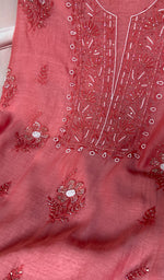 将图像加载到图库查看器中, Women's Lucknowi Handcrafted Chanderi Silk Chikankari Full Suit Material - HONC0260961