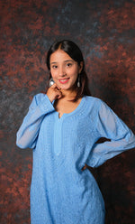 Load image into Gallery viewer, Yusra Women's Lakhnavi Handcrafted Viscose Georgette Chikankari Kurti- HONC0327254