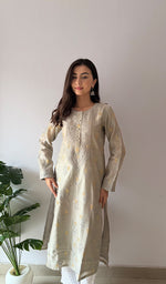 Load image into Gallery viewer, Women's Lucknowi Handcrafted Chanderi Silk Chikankari Kurti - HONC0354864