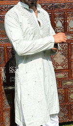 将图像加载到图库查看器中, Men's Lucknowi Handcrafted Cotton Chikankari Kurta - HONC0329869