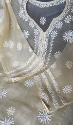Load image into Gallery viewer, Women's Lakhnavi Handcrafted Pure Organza Chikankari Semi Stitched Kurta And Dupatta Set- HONC0348610