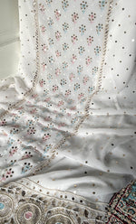 Load image into Gallery viewer, Women's Lucknowi Handcrafted Viscose Georgette Semi - Stitched Chikankari Kurta and Dupatta Set- HONC0328908