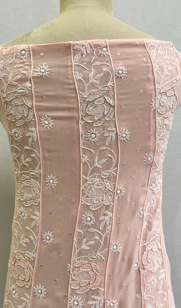 Women's Lakhnavi Handcrafted Pure Silk Georgette Chikankari Kurta And Dupatta Set - HONC0166869
