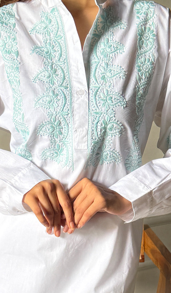 Enayat Women's Lakhnavi Handcrafted Cotton Chikankari Oversized Kurta And Pant Set - HONC0293630