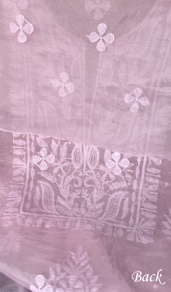Women's Lakhnavi Handcrafted Organza Chikankari Unstitched Full Suit Material - HONC0271208