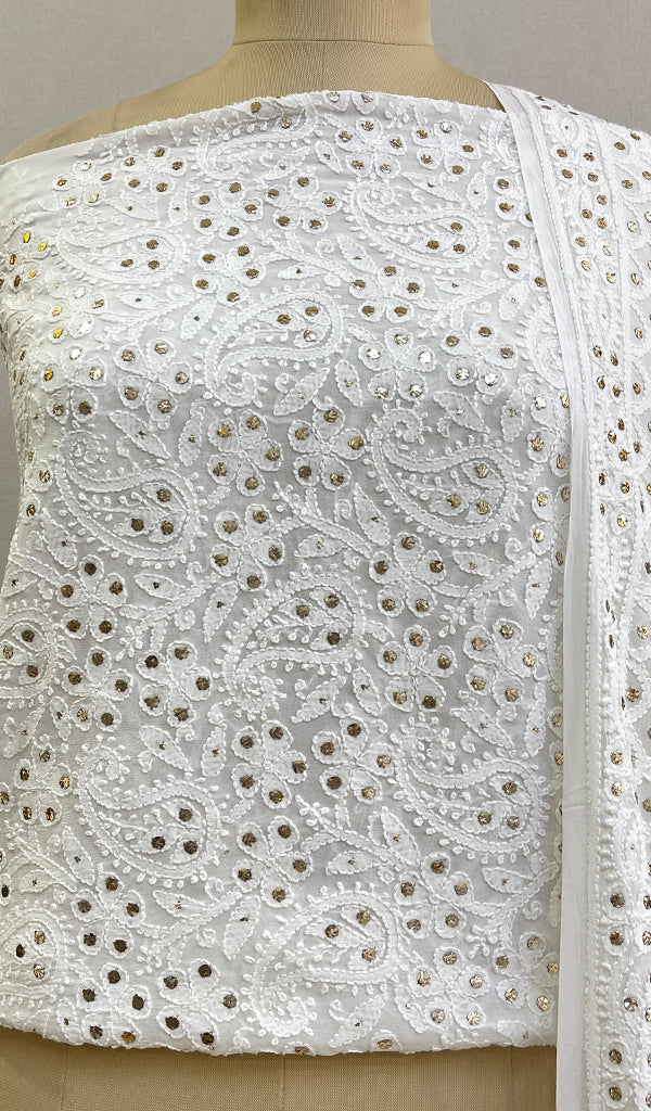 Women's Lakhnavi Handcrafted Bridal Viscose Georgette Chikankari Lehenga Set  - HONC0194940