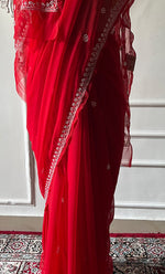 Load image into Gallery viewer, Women's Lucknowi Handcrafted Faux-Georgette Chikankari Saree - HONC0311919