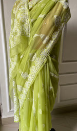 Load image into Gallery viewer, Women's Lakhnavi Handcrafted Faux-Georgette Chikankari Saree - HONC0223881