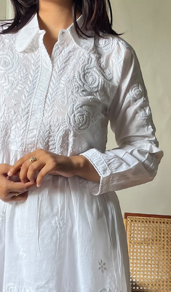 Women's Lakhnavi Handcrafted Cotton Chikankari Short Kurta And Palazzo Set - HONC0290417