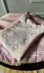 Load image into Gallery viewer, Women's Lakhnavi Handcrafted Pure Organza Chikankari Semi - stitched Kurta And Dupatta Set- HONC0288872