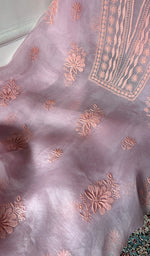 Load image into Gallery viewer, Women's Lakhnavi Handcrafted Pure Organza Silk Chikankari Unstitched Full Suit Material - HONC0365703