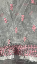 将图像加载到图库查看器中, Lakhnavi 手工制作的欧根纱 Chikankari 未缝合 Kurti 面料 - Honc0133588