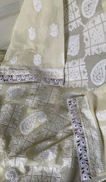Load image into Gallery viewer, Women's Lakhnavi Handcrafted Mul Chanderi Semi - Stitched Kurta And Dupatta Set - HONC0302235
