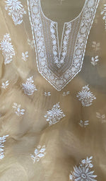 Load image into Gallery viewer, Women's Lakhnavi Handcrafted Pure Organza Chikankari Unstitched Kurta And Dupatta Set- HONC0368257