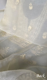 Load image into Gallery viewer, Women's Lakhnavi Handcrafted Pure Organza Chikankari Unstitched Kurta And Dupatta Set- HONC0333533