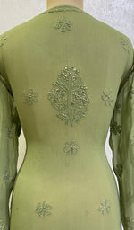 将图像加载到图库查看器中, Women's Lakhnavi Handcrafted Viscose Georgette Chikankari Kurti - HONC0139812