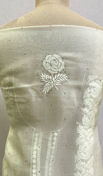 Load image into Gallery viewer, Green Women's Lakhnavi Handcrafted Pure Organza Chikankari Unstitched Kurta And Dupatta Set