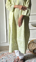 Load image into Gallery viewer, Women's Lakhnavi Handcrafted Cotton Chikankari Kurti - HONC0352380