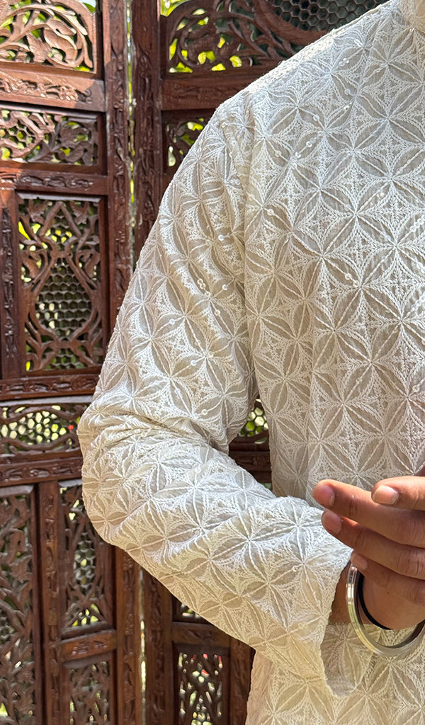 Men's Faux-Georgette Hakoba Kurta - HONC0266683