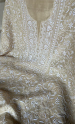 将图像加载到图库查看器中, Women's Lakhnavi Handcrafted Unstitched Munga Silk Chikankari Kurta And Dupatta Set- HONC0275148