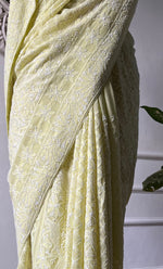 将图像加载到图库查看器中, Women's Lakhnavi Handcrafted Pure Silk Georgette Chikankari Saree - HONC0330946