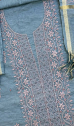 Load image into Gallery viewer, Women's Lakhnavi Handcrafted Chanderi Silk Chikankari Kurta Dupatta Set - HONC0135400