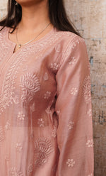 Load image into Gallery viewer, Women's Lucknowi Handcrafted Chanderi Silk Chikankari Kurti - HONC0310297