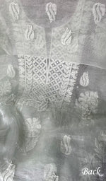 将图像加载到图库查看器中, Women's Lakhnavi Handcrafted Organza Chikankari Unstitched Full Suit Material - HONC0271210
