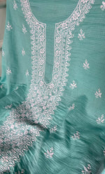 Load image into Gallery viewer, Women's Lucknowi Handcrafted Kota Cotton Chikankari Unstitched Kurta And Dupatta Set - HONC0336030