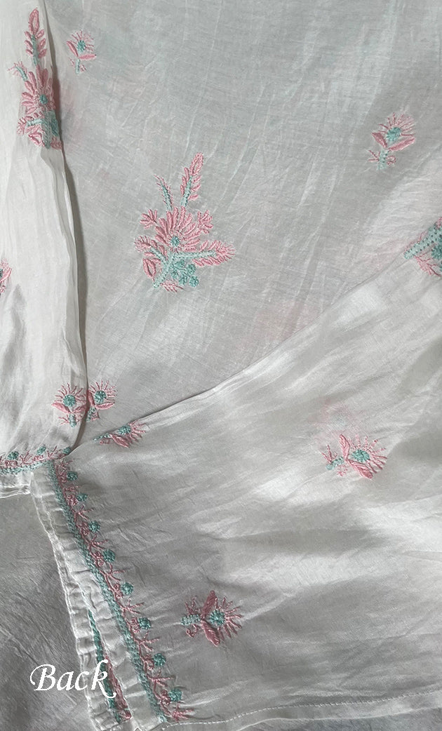 Women's Lakhnavi Handcrafted Chanderi Silki Semi - Stitched Kurta And Dupatta Set - HONC0314237