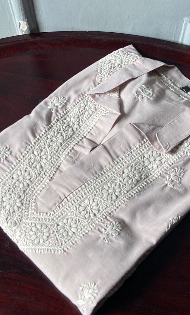 Men's Lucknowi Handcrafted Cotton Chikankari Kurta - HONC0302811