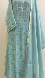 Load image into Gallery viewer, Women's Lakhnavi Handcrafted Mul Chanderi Semi - Stitched Kurta And Dupatta Set- HONC0195705