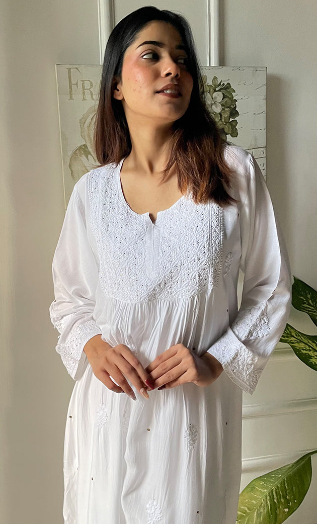 Women's Lucknowi Handcrafted Modal Cotton Chikankari Kurti - HONC0202171