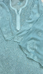 将图像加载到图库查看器中, Women's Lucknowi Handcrafted Viscose Georgette Chikankari Kurta Gharara Set - HONC0195680