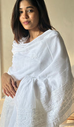 Load image into Gallery viewer, Women's Lucknowi Handcrafted Cotton Chikankari Dupatta - HONC0224378