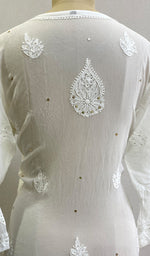 将图像加载到图库查看器中, Women's Lakhnavi Handcrafted Viscose Georgette Chikankari Kurti- HONC0161859