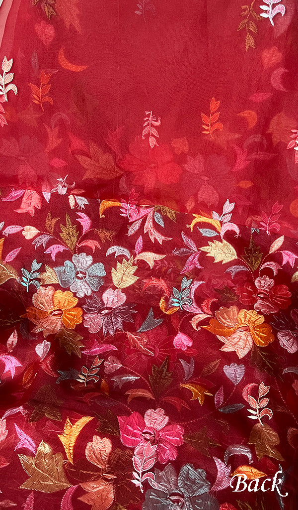 Women's Lakhnavi Handcrafted Pure Organza Chikankari Unstitched Kurta And Dupatta Set- HONC0267236