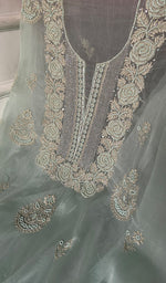Load image into Gallery viewer, Women's Lakhnavi Handcrafted Pure Organza Chikankari Unstitched Kurta And Dupatta Set- HONC0329220