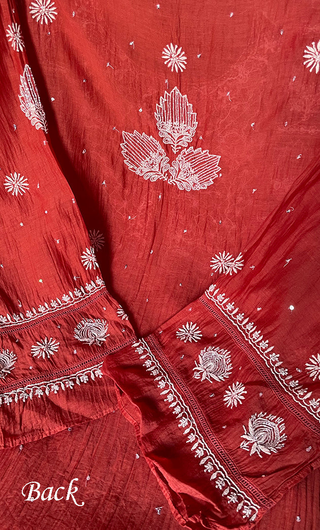 Women's Lakhnavi Handcrafted Mul Chanderi Semi - Stitched Kurta And Dupatta Set - HONC0282233