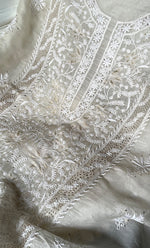 Load image into Gallery viewer, Women's Lakhnavi Handcrafted Pure Organza Chikankari Unstitched Kurta And Dupatta Set- HONC0320492