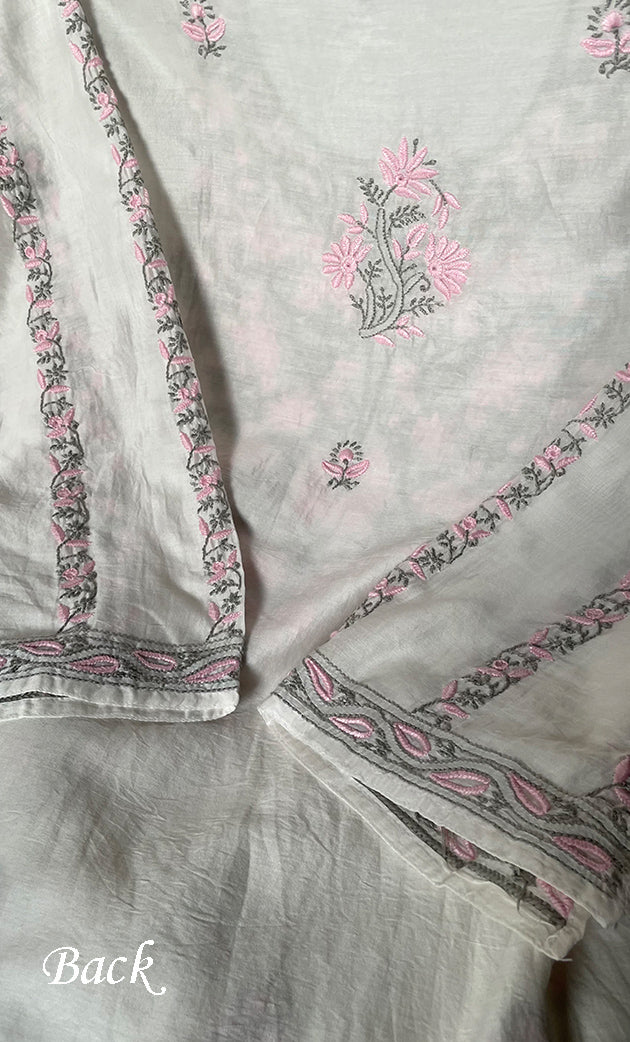 Women's Lakhnavi Handcrafted Chanderi Silk  Semi - Stitched Kurta And Dupatta Set - HONC0314234