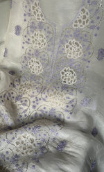 Load image into Gallery viewer, Mainaaj Women's Lakhnavi Handcrafted Pure Organza Chikankari Unstitched Kurta And Dupatta Set- HONC0327338